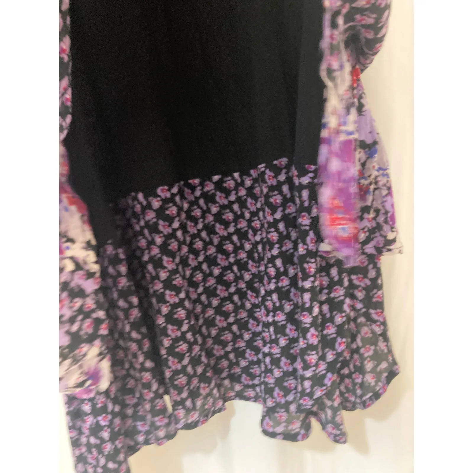 Free People Purple Pink Floral Asymmetrical Cold Shoulder Tie Mini Flounce Dress - Image 10