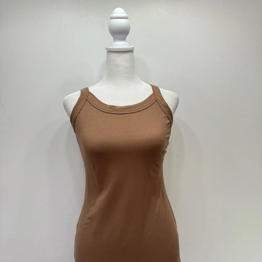 Mittoshop Tan Ribbed Fitted Tank Mini Dress Bodycon Minimalist Capsule Summer - Image 7