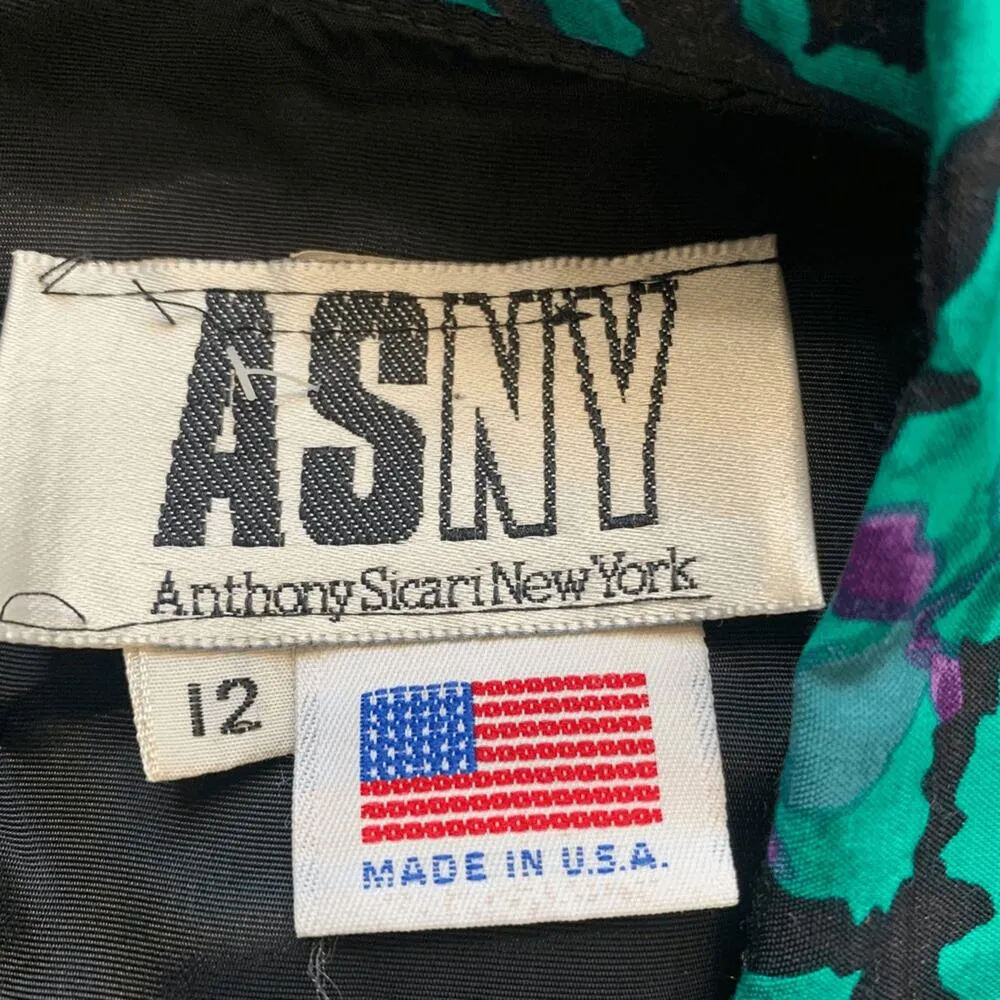 Vintage 90s Blazer Jacket Aqua Blue Purple Floral Print USA Made Oversized Green Size 12 - Image 9