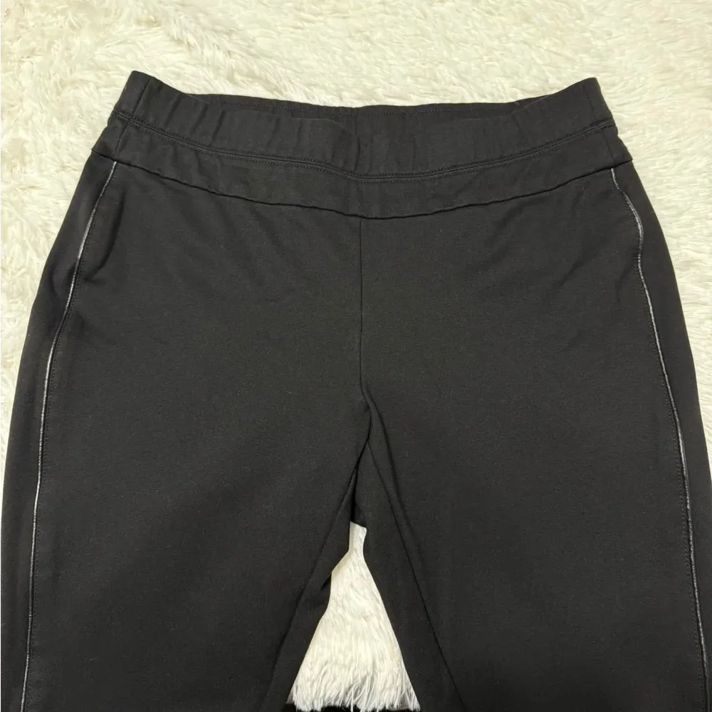 J. Jill Ponte Knit Leggings Black Pant Faux Leather Side Seam Pull On Size M P - Image 9