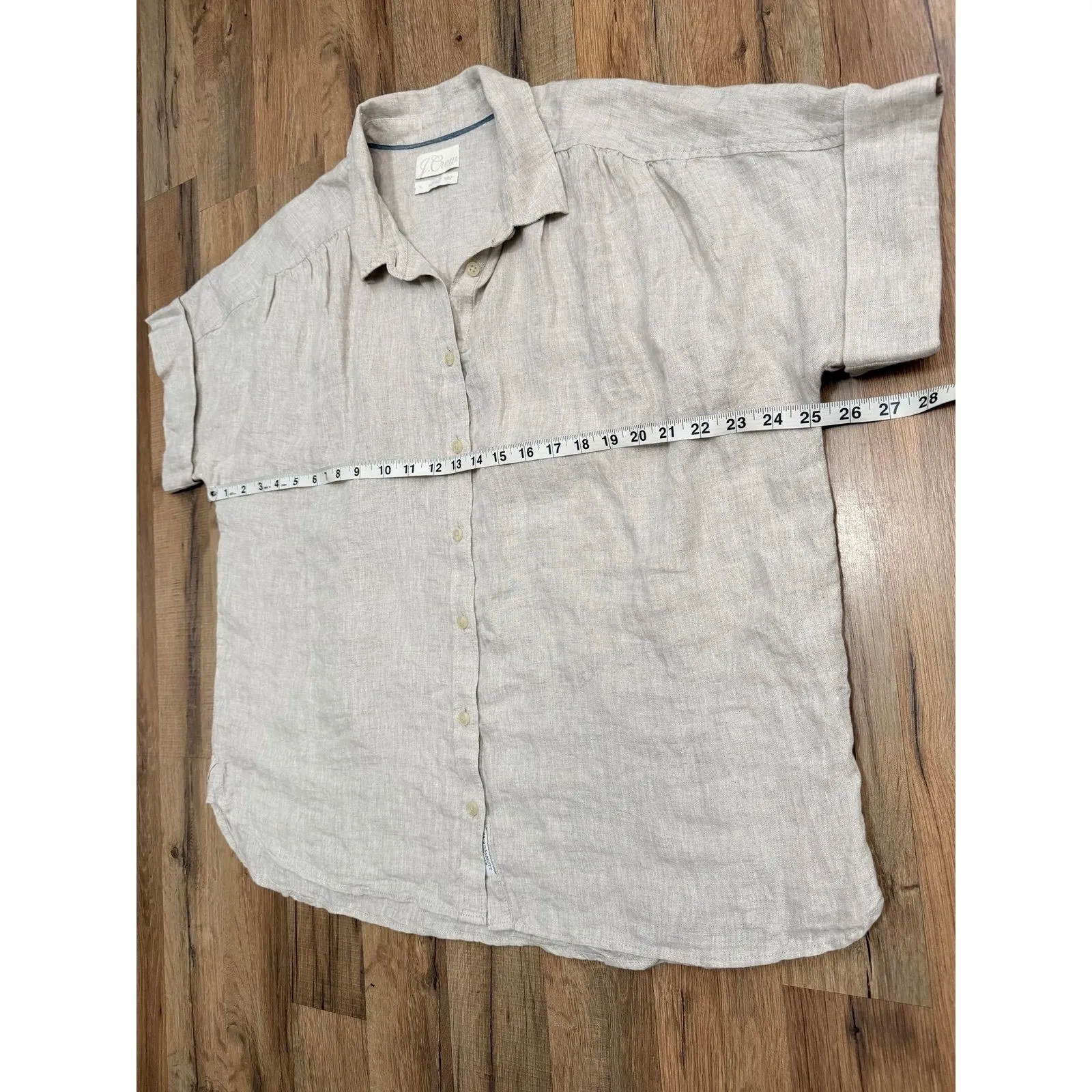 J.Crew Baird McNutt Irish Linen Button Front Shirt XL Relaxed Tan Beige - Image 7