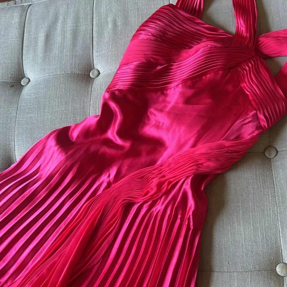 La Femme Pink Pleated Satin Mini Cocktail Dress Size 2 - Image 5