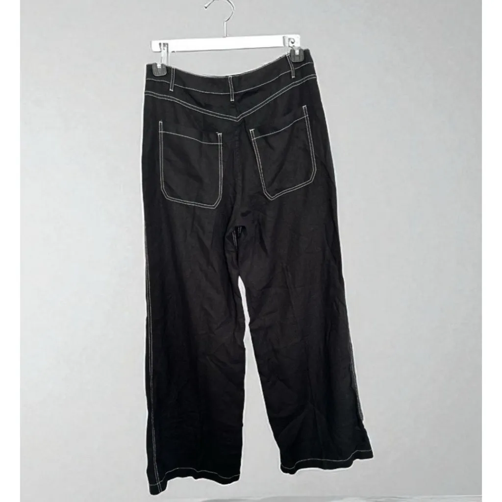 MADEWELL The Tall Zoe Relaxed Wide Pant Linen Jet Black Contrast Stitch Size T8 - Image 4