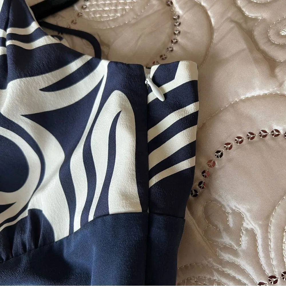 Ann Taylor  100% Silk Navy Blue White Abstract Spaghetti Strap Silk Dress - Image 5