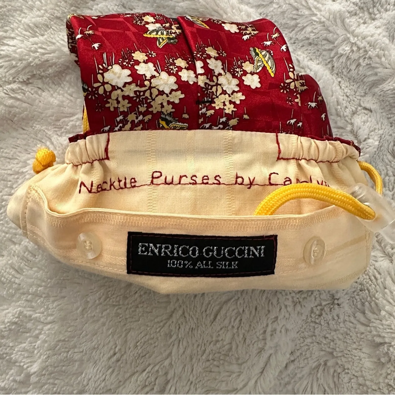 Vintage Necktie Purses by Carolyn Red Floral Silk Tie Eclectic Granny Unique OAK - Image 7