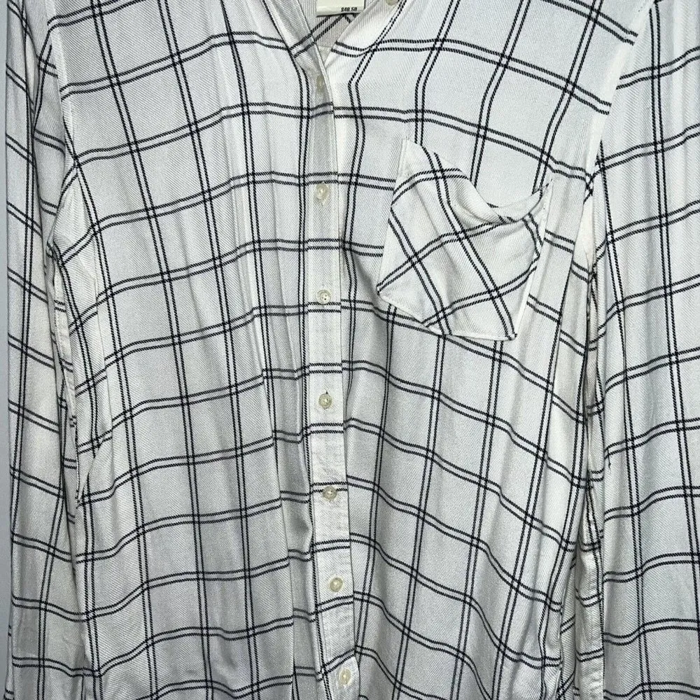 Aeropostale Button Up Shirt Womens SZ M White Blue Windowpane Plaid Long Sleeve - Image 2