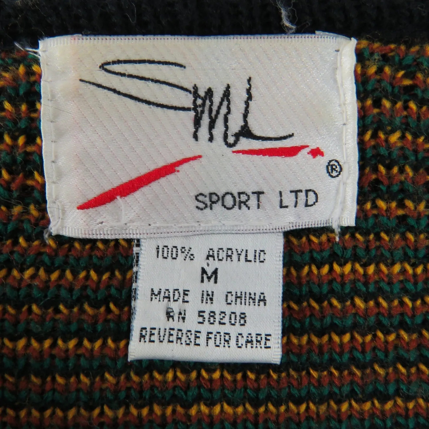 1990s SML Sport Ltd. Multicolor Tartan Plaid Chunky Knit Cardigan Sweater Medium Yellow - Image 8