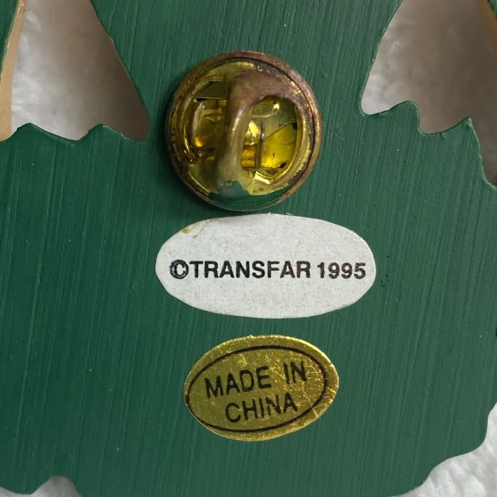 Transfar 1995 Double Horseshoe Merry Christmas Holly Pin Brooch Vintage Green - Image 6