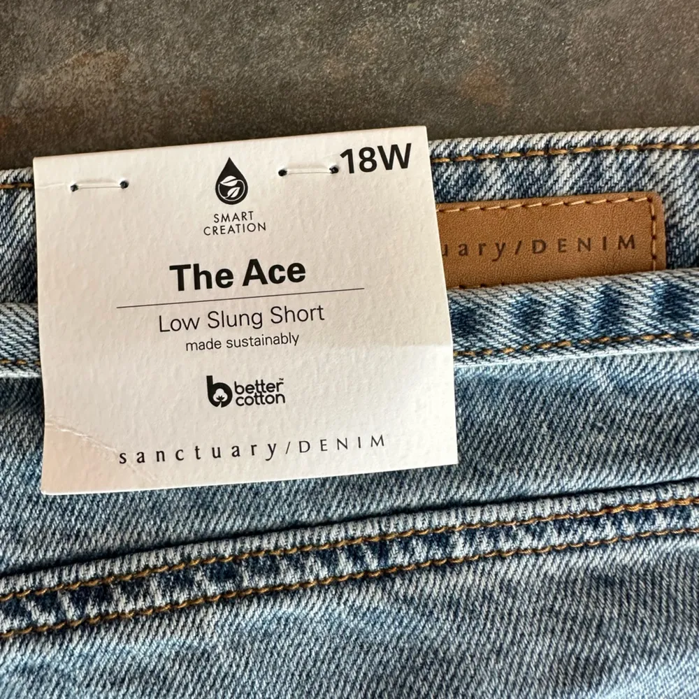 , The Ace, Low Slung denim shorts, Sz18W, zip button closure, tie belt - Image 5