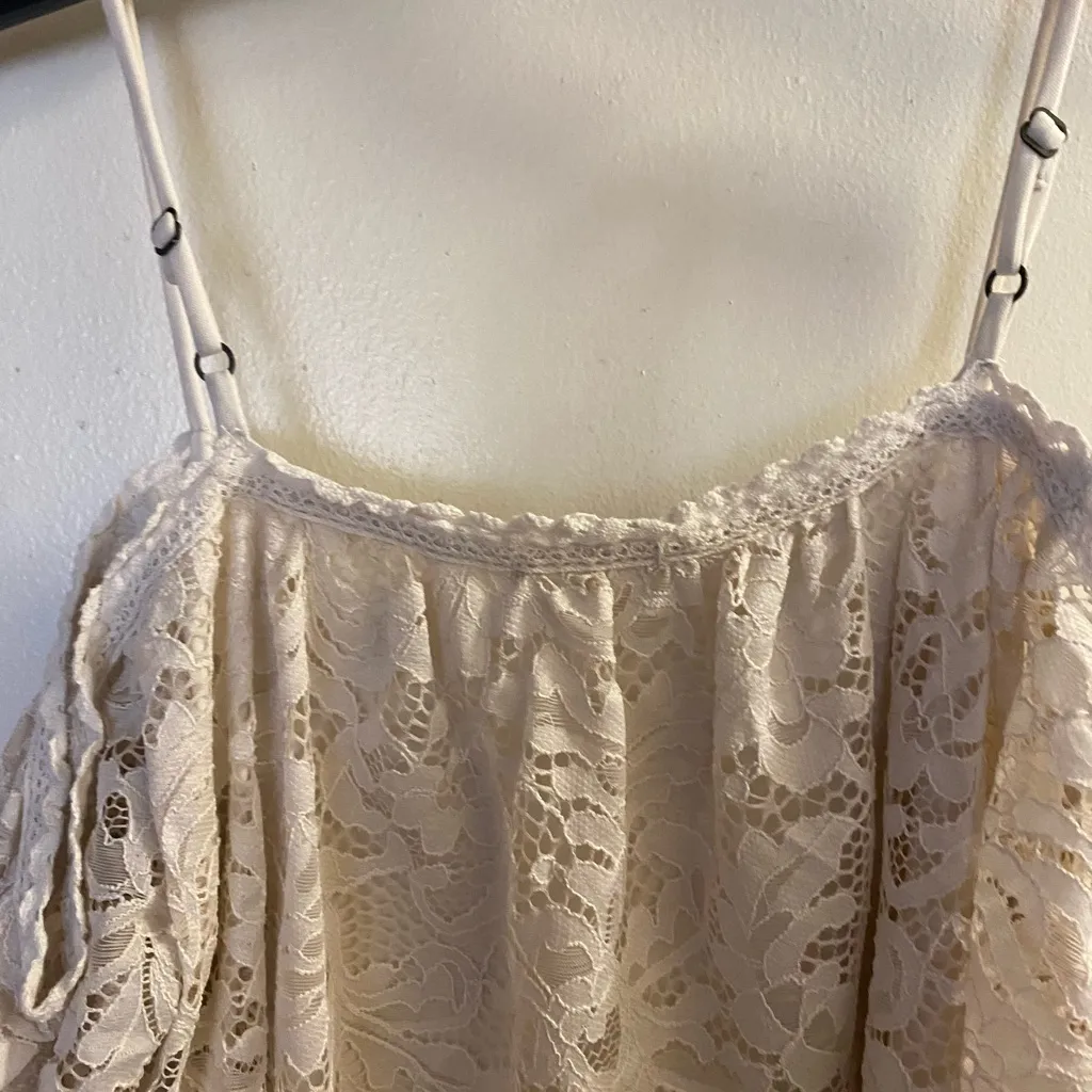 Xhilaration Womens Ivory Lace Tank Top Off Shoulder Sleeves XS Lined Bust 34” - Image 4