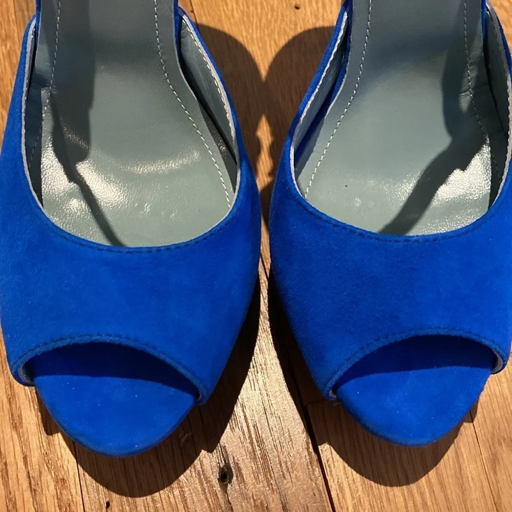 Havi Elle Rare Luxury Cobalt Blue Platform Suede PeepToe Made in Italy Heels 7.5 - Image 11