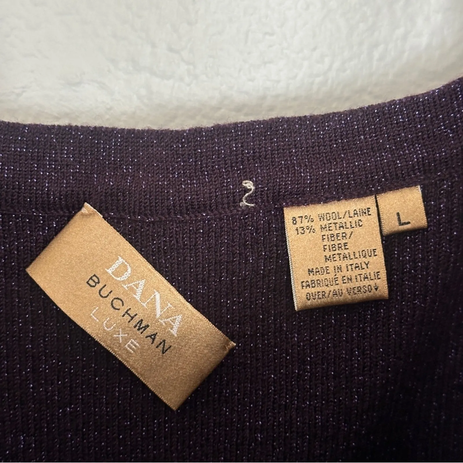 Vintage Dana Buchman Eggplant Purple Wool Knit Metallic Women's Tank Top Fairy - Image 5