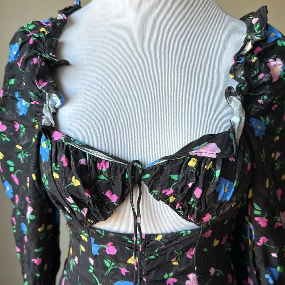 For Love And Lemons Lexy Black Floral Long Sleeve Mini Dress - Image 4