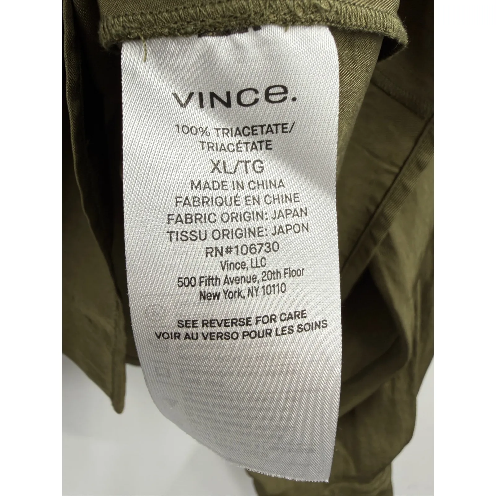 Vince Olive Green Long Sleeve Button Up Shirt Top XL - Image 3