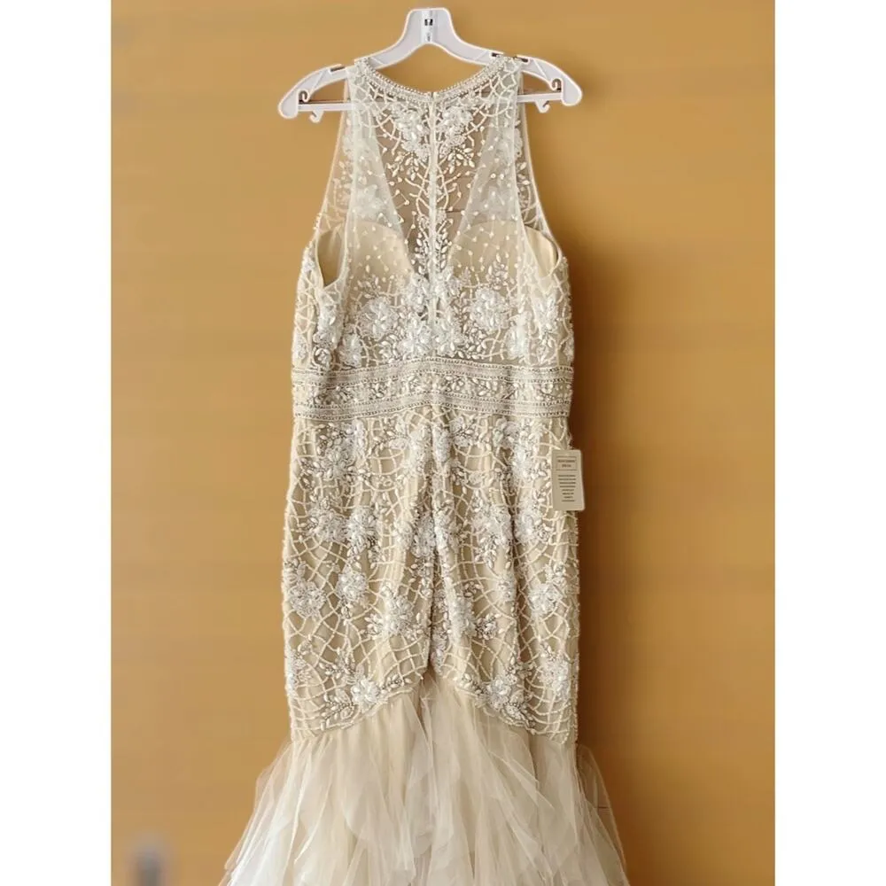 COLORS Ivory Gown Mermaid Mesh Embellished Sleeveless Evening Wedding Dress 14 - Image 13