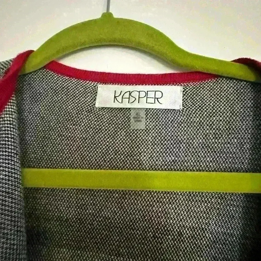 Kasper Edge To Edge Plaid Open-Front Cardigan. Size L. Lots of stretch. - Image 8