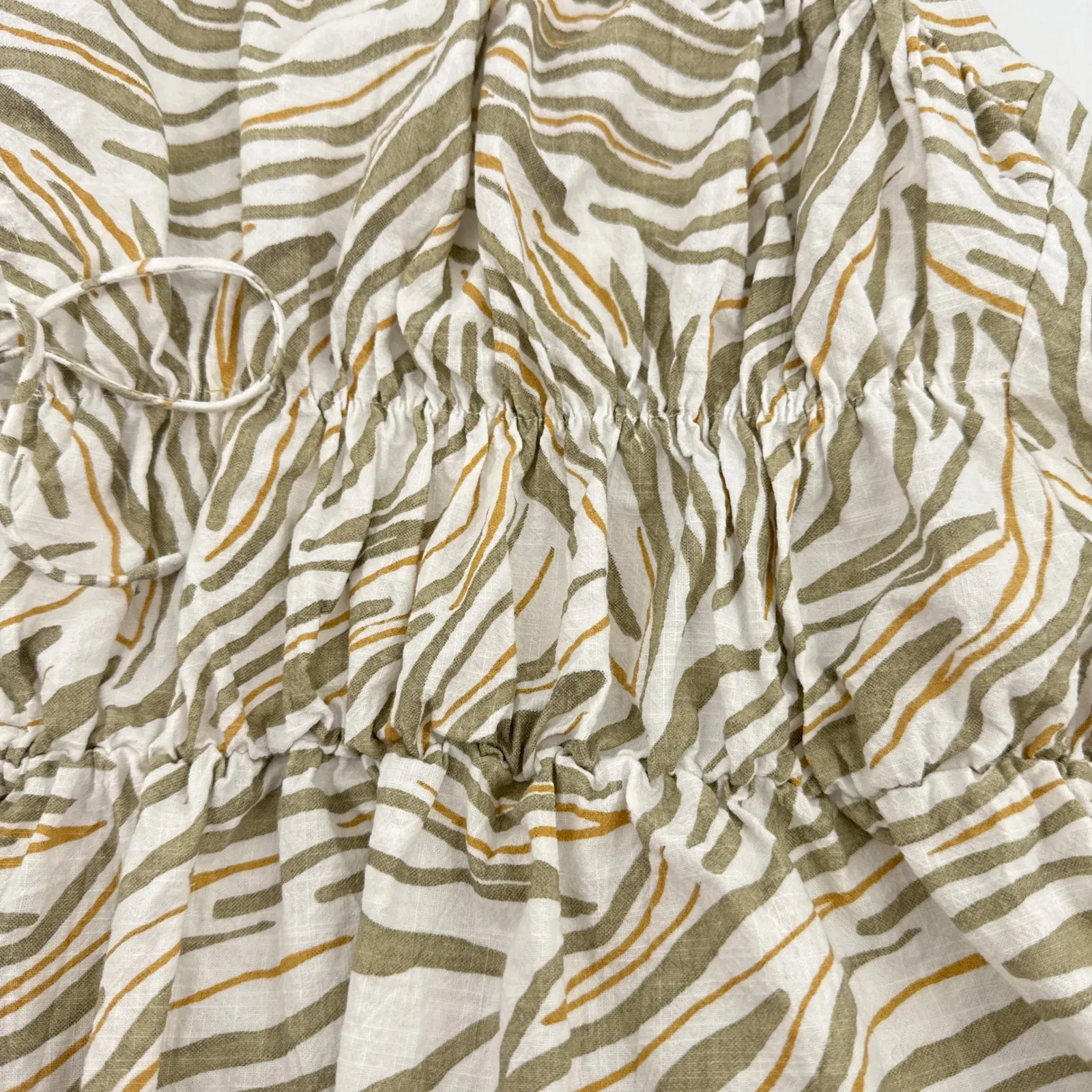 Lullaby Club Women's Penny Smock Blouse S/M Tie Front Print Linen Cotton Relaxed White Size M - Image 5