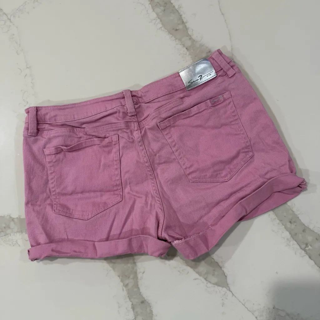 Seven7 Fray Hem Mini Denim Jean Weekend Shorts Womens 16 MidRise Pink Barbiecore - Image 6