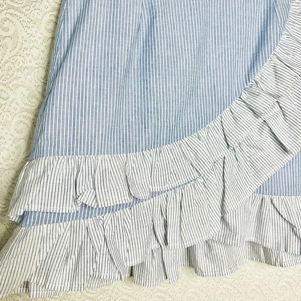 Anthropologie Greylin Women's XS Blue & White Striped Ruffle Mini Skirt Casual - Image 4