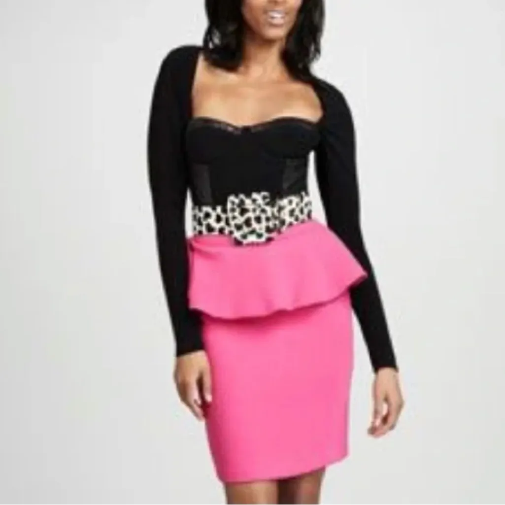 NWT ALICE + OLIVIA Black Bustier Lali Leather Trim Long Sleeve crop top 0 - Image 3