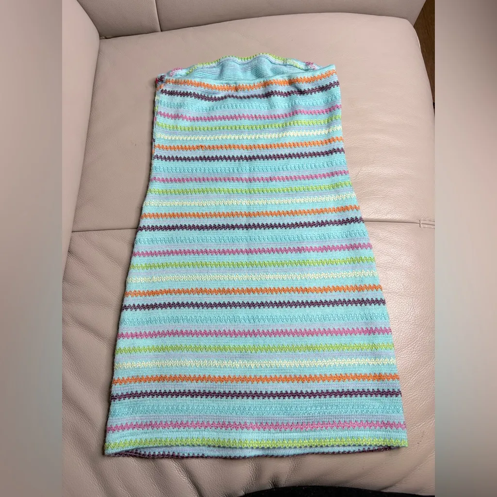 Pastel Striped Multicolor Knit mini dress bodycon size small Blue - Image 3