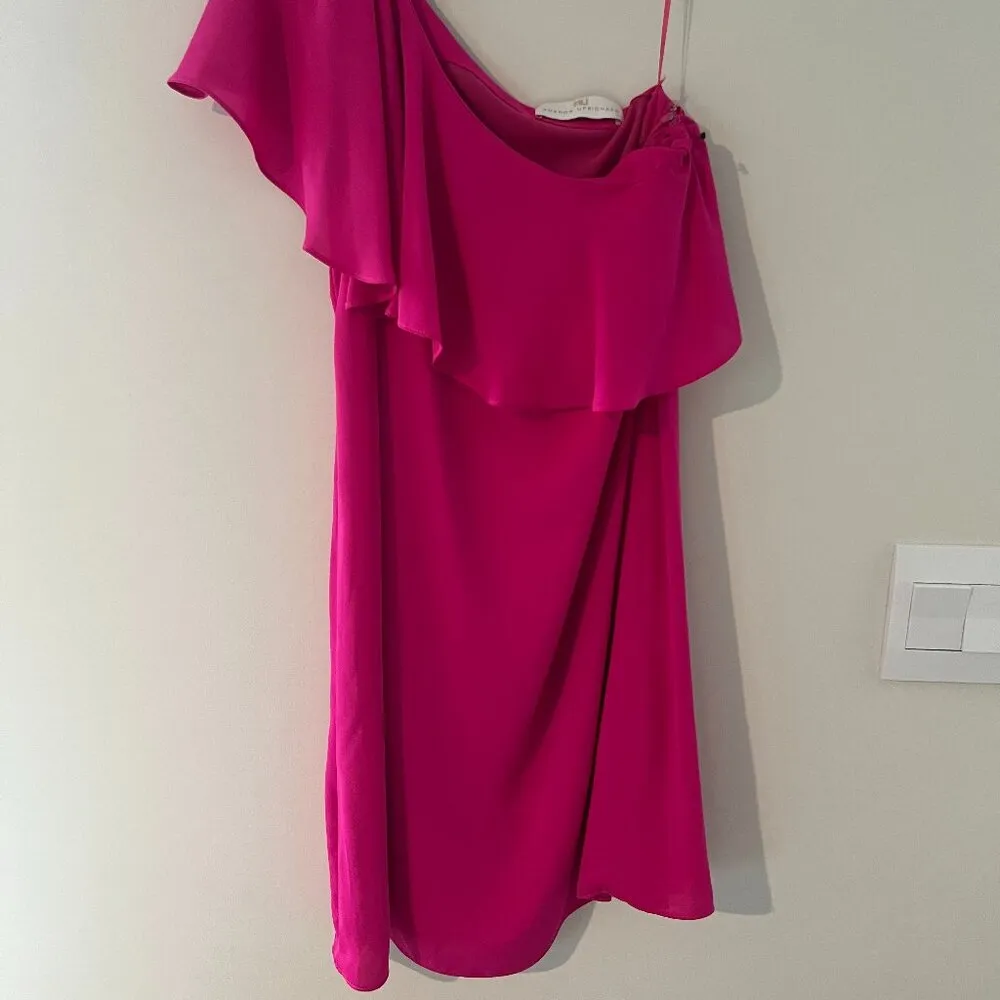 Amanda Uprichard One Shoulder Fuchsia Pink Ruffled Dress size P - Image 2