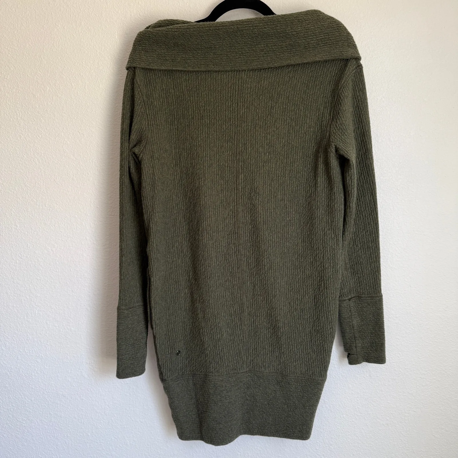 Lululemon Sz XS Along the Way Sweater Dress Heathered Dark Olive Green Cowl Neck - Image 5