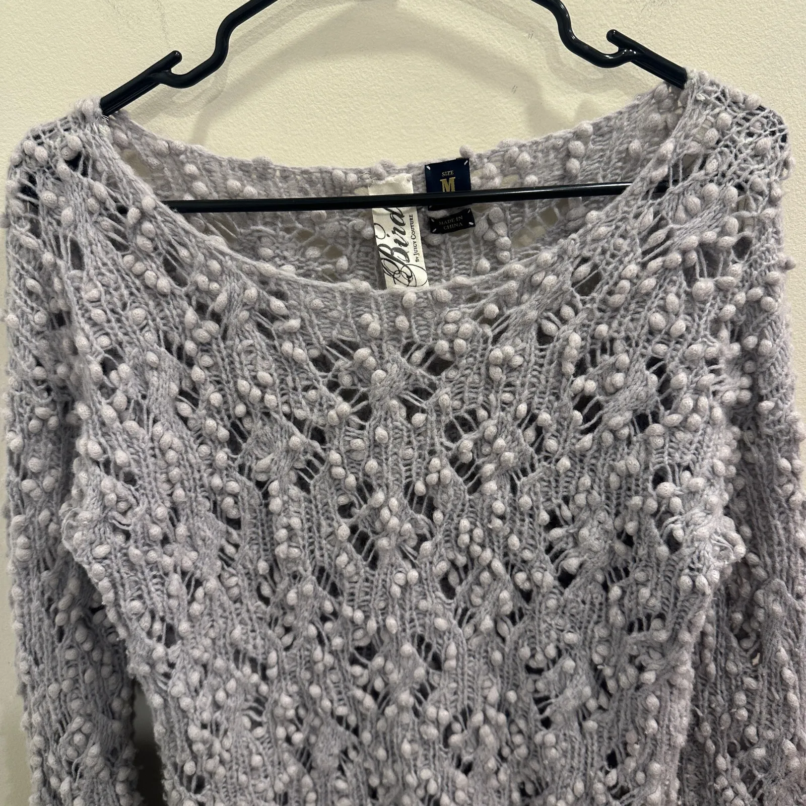Bird by Juicy Couture Lavender 2010 Popcorn Knit Wool Tunic Sweater Fairy Boho M - Image 3