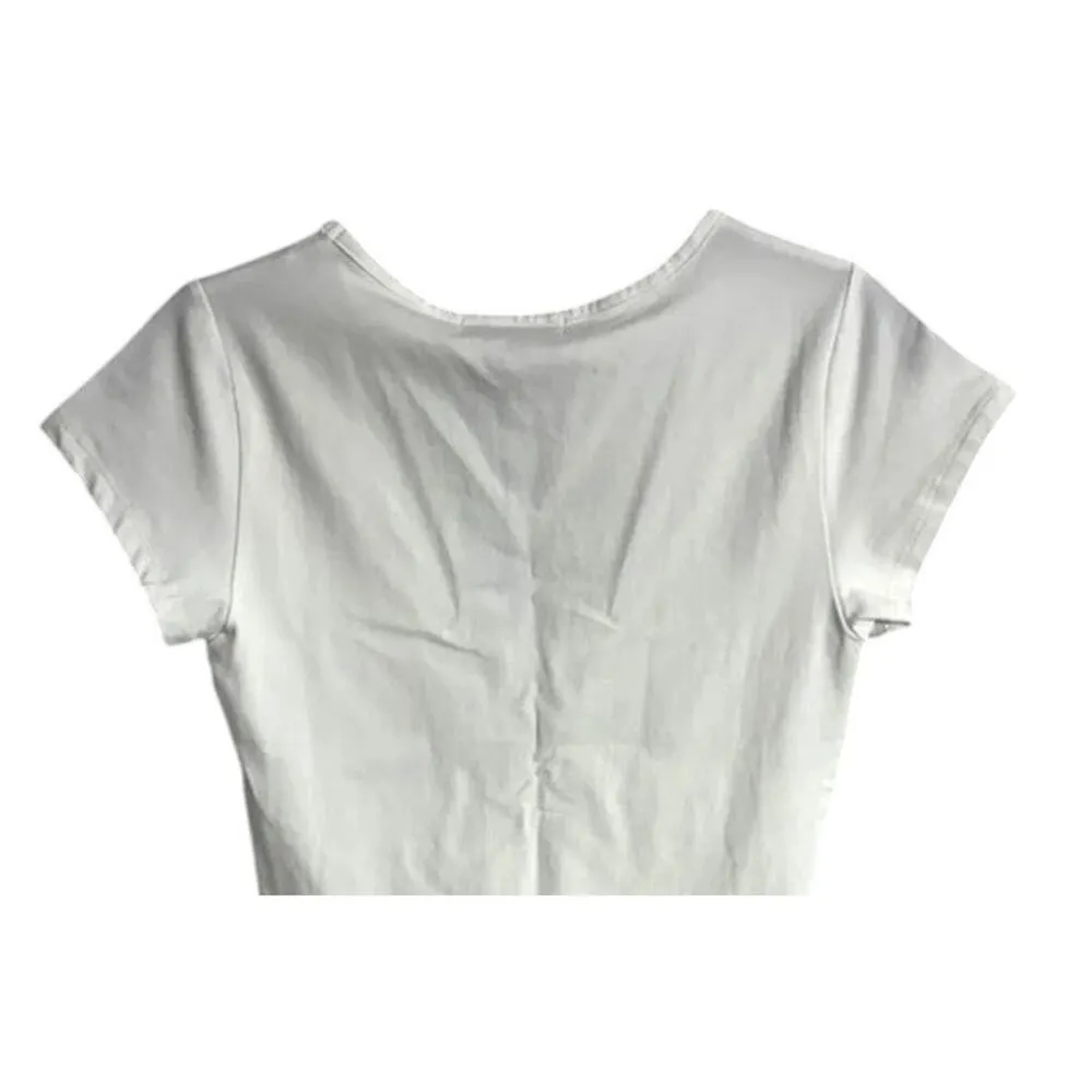 NWT WeWoreWhat Ruched Fitted V Neck Tee Shirt Cap Sleeves M Classic White #3548 - Image 5