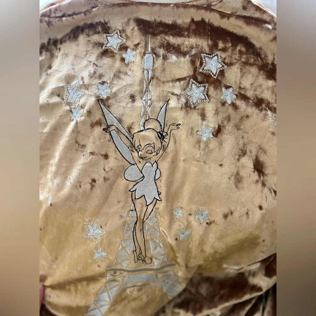 Disney Parks Disneyland Paris gold Velvet Tinker Bell bomber Jacket small - Image 7