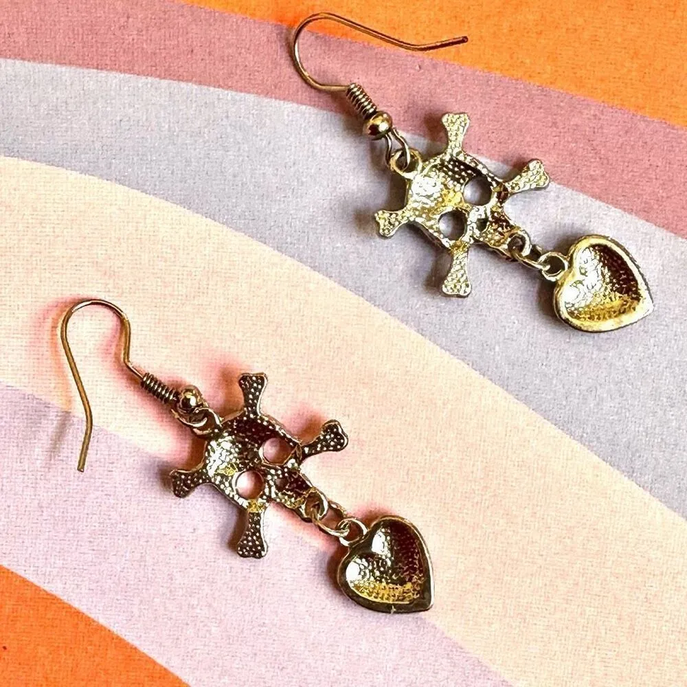 Blue skull and heart rhinestone drop earrings - Image 5