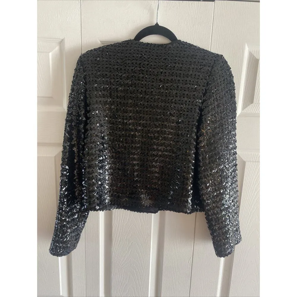 Louben 6 Black Full Seqin Jacket‎ Blazer Button Front Going Out Glam Event - Image 8