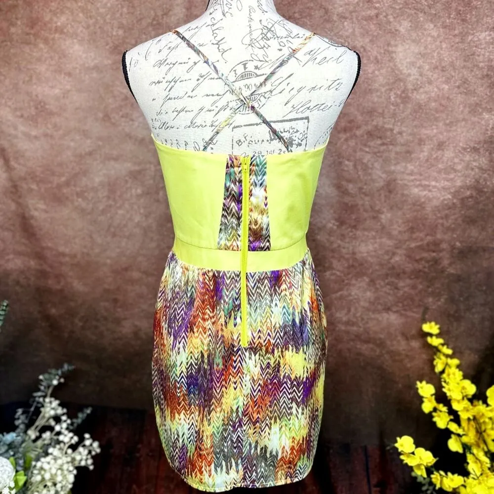 Pink Stitch Colorful Mini Dress Yellow/Multicolor size 6 - Image 7