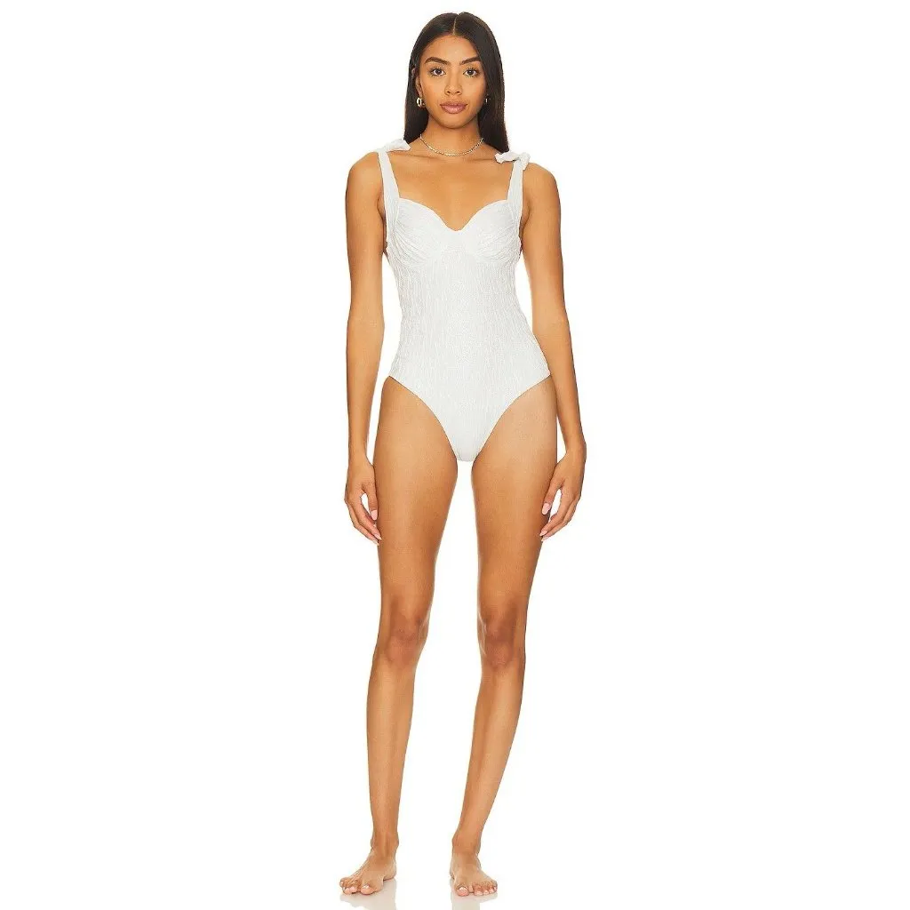 BOAMAR Millie Cheeky One Piece in White Textured Shine Medium New Bridal Swim - Image 4