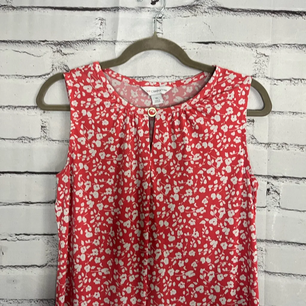 Liz Claiborne Red and White Fitted Sleeveless Tank Top Blouse SZ XS Floral Heart - Image 5