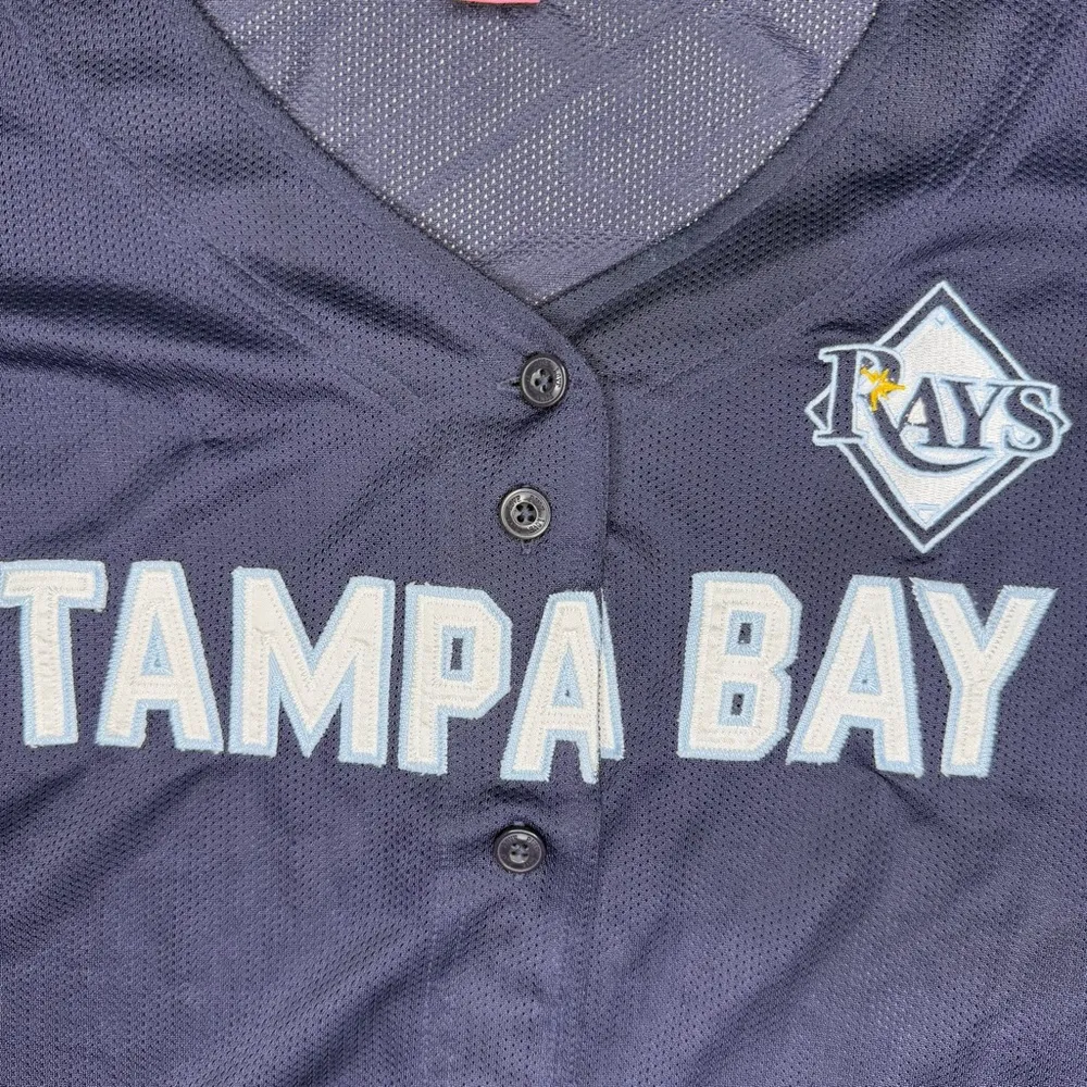 Victoria secret pink Tampa bay rays blue shirt sleeve jersey button shirt small White - Image 2