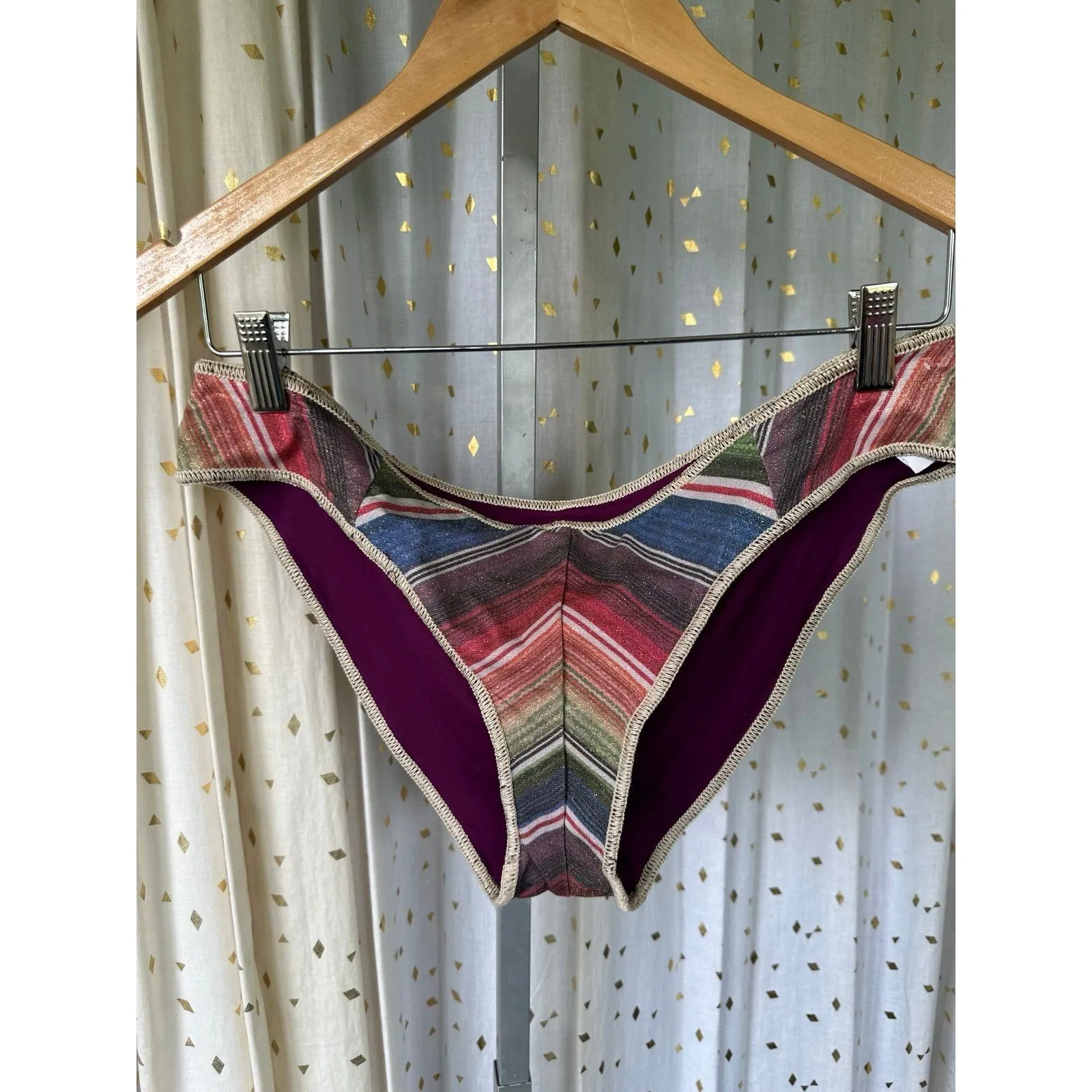 Becca by Rebecca Virtue West Village Metallic Strips Swimwear Bikini Bottom XL - Image 3