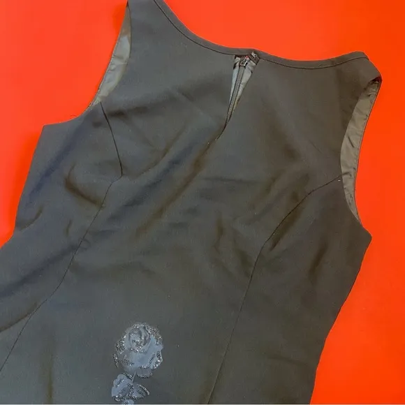 Vintage 90’s Black Floral Embellished Sleeveless Sheath Dress - Image 2