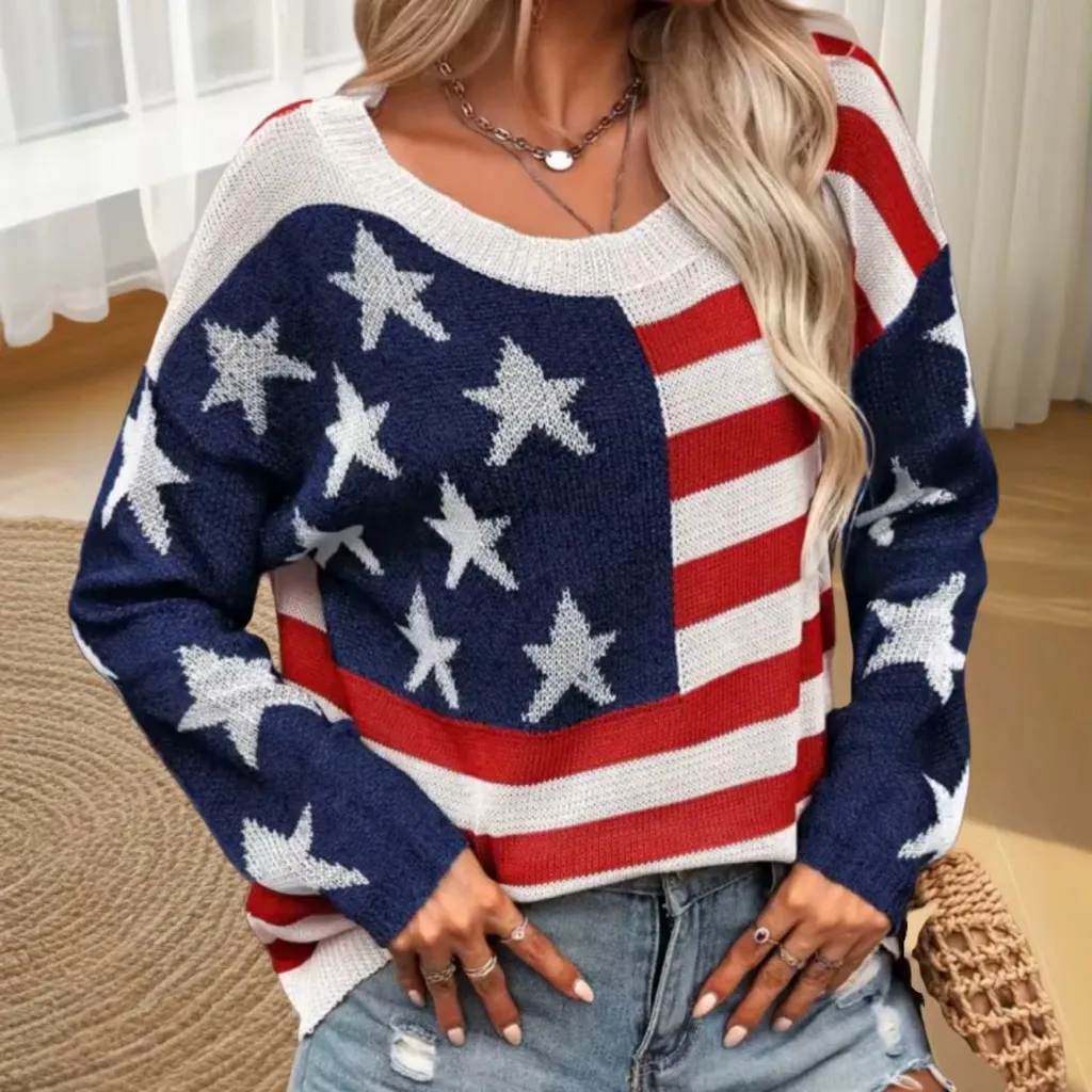 USA American flag Patriotic Stars and Stripes knit Sweater Size Medium - Image 4
