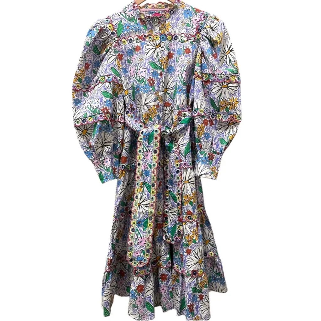 CELIA B Oliver Floral Scalopped Embroidered Midi Dress Size L White Size L - Image 7