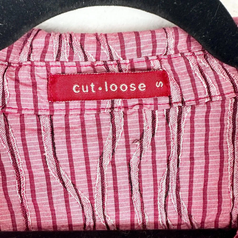 Cut Loose Crinkle Textured Vertical Stripe Button Up Top Size Small Artsy - Image 5