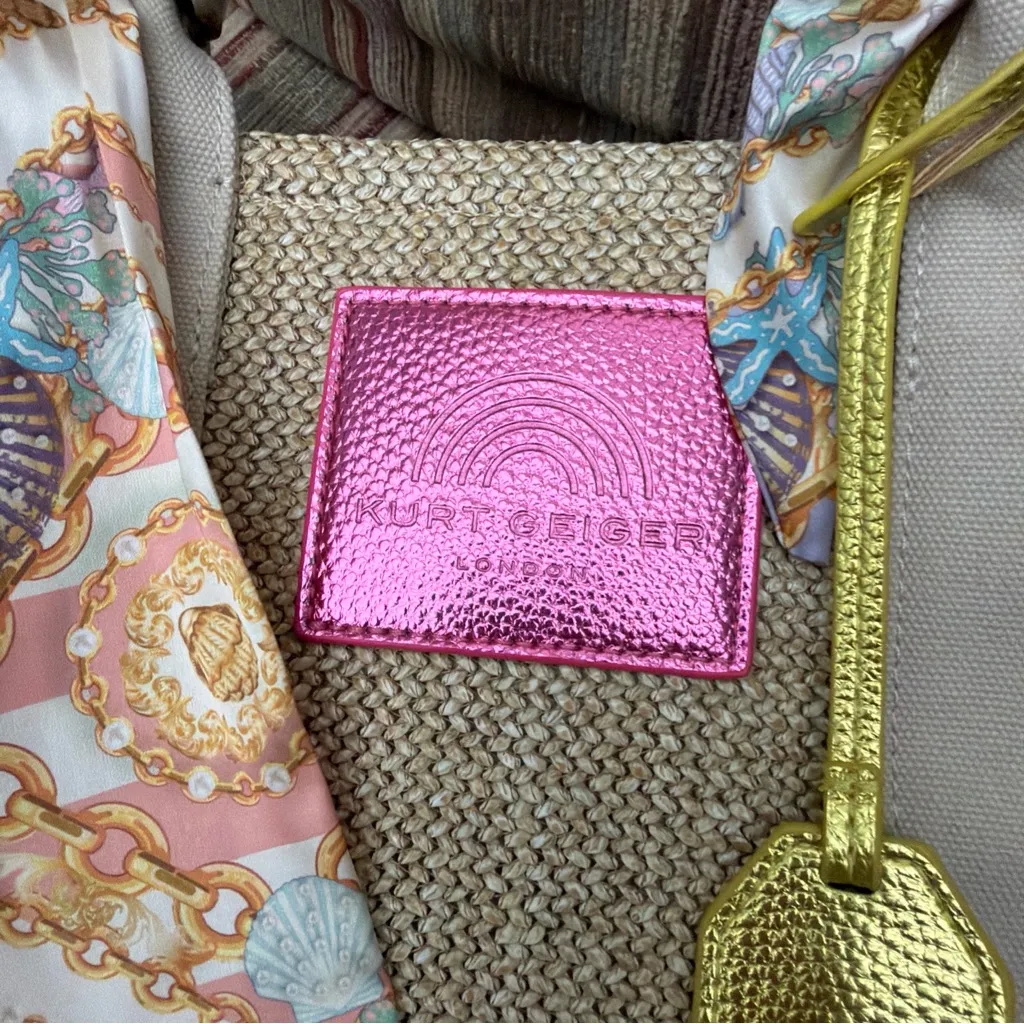 Kurt Geiger Beige Tote with Colorful Scarf - Image 4