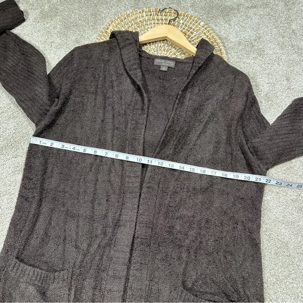 Barefoot Dreams CozyChic Lite Relaxed Hooded Cardigan Open Front Pockets Brown L - Image 11