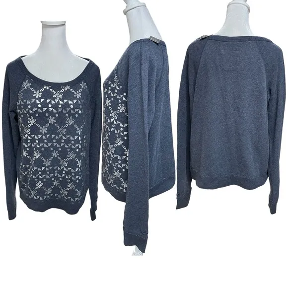 NWT  Heather Blue with Silver Print Long Sleeve Women's Sweatshirt M - Image 3