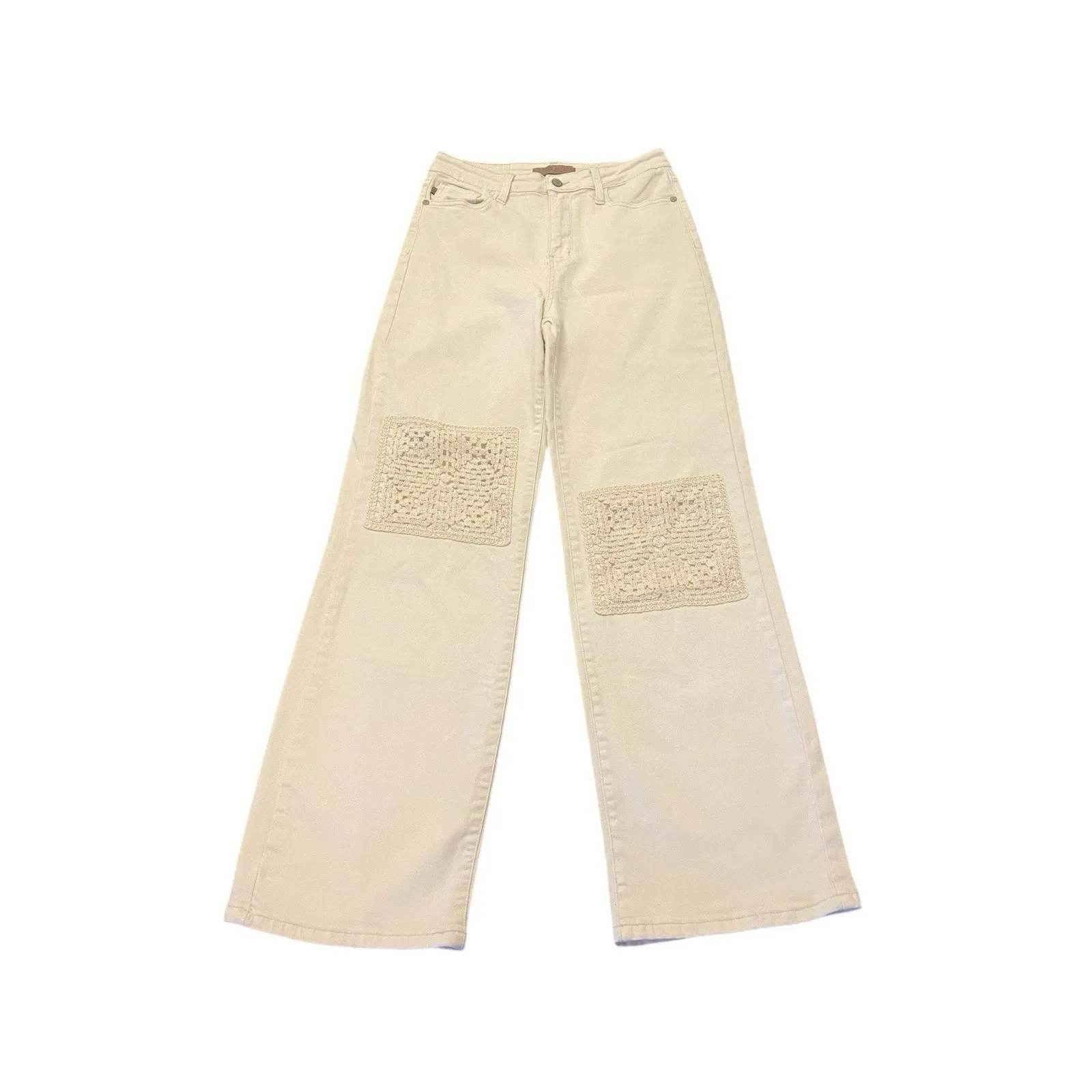 Judy Blue Valerie Cream High Waist Wide Leg Crochet Patch Womens 9/29 Jeans - Image 2