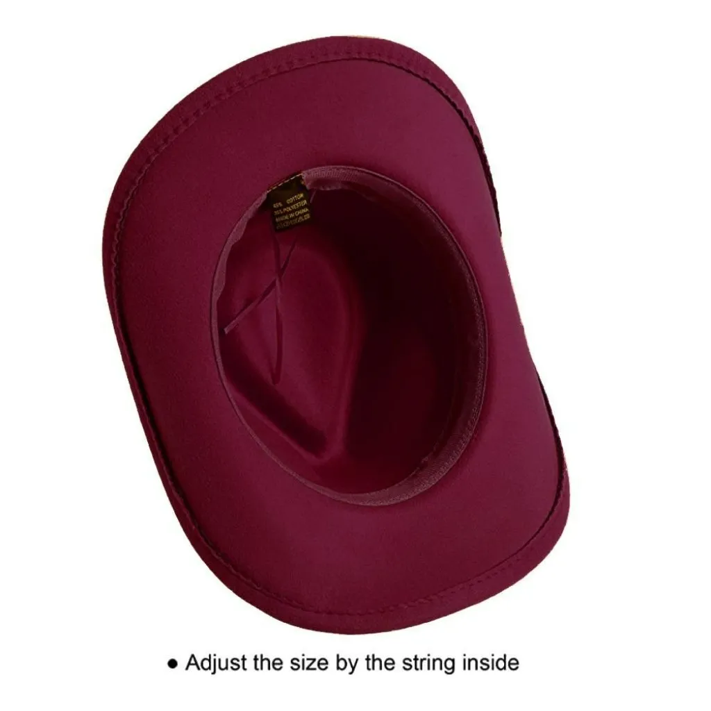 Maroon, Red Western Cowboy, Cowgirl Hat, Bead Tassle Strap, Men Women Wide Brim‎ - Image 3