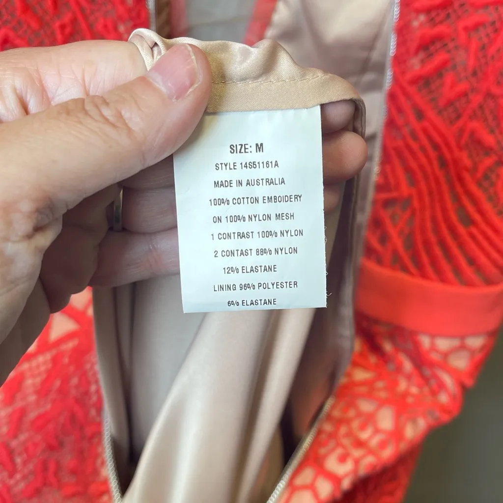 Manning Cartell Women's Geranium Red Lace Sheath Midi Dress Size Medium‎ - Image 8