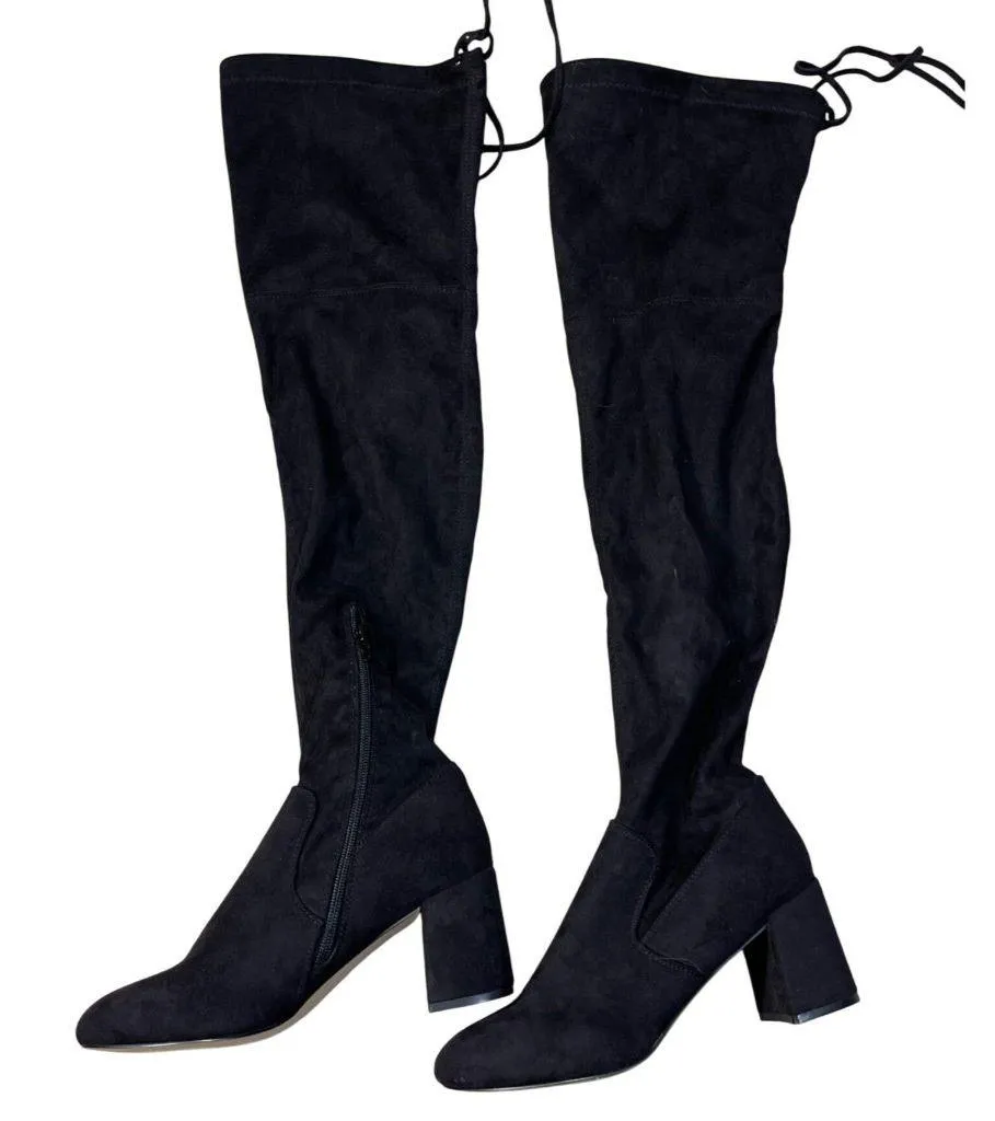 Steve Madden Osana Over The Knee Boot 7M Black Sort Tie Block Heel - Image 2