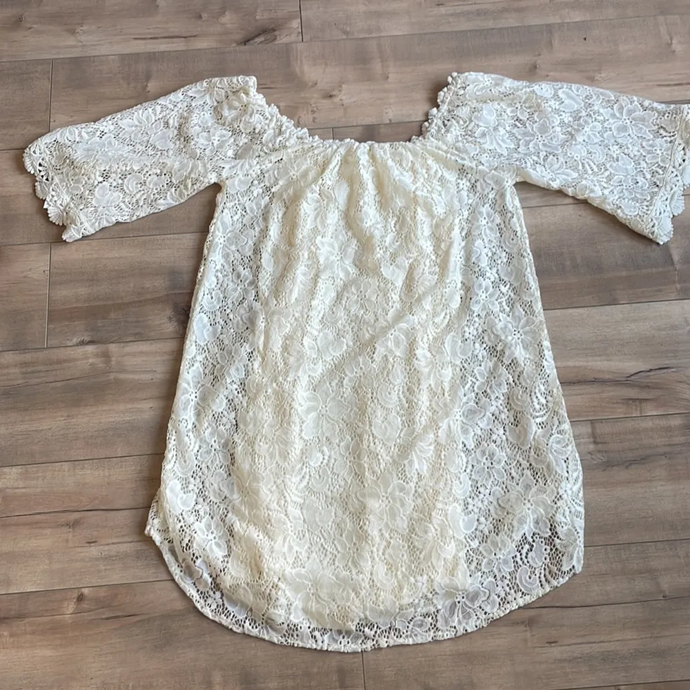 NWT Umgee Boho Ivory Babydoll Mini Dress Floral Crochet Lace Off Shoulder Sz S - Image 10