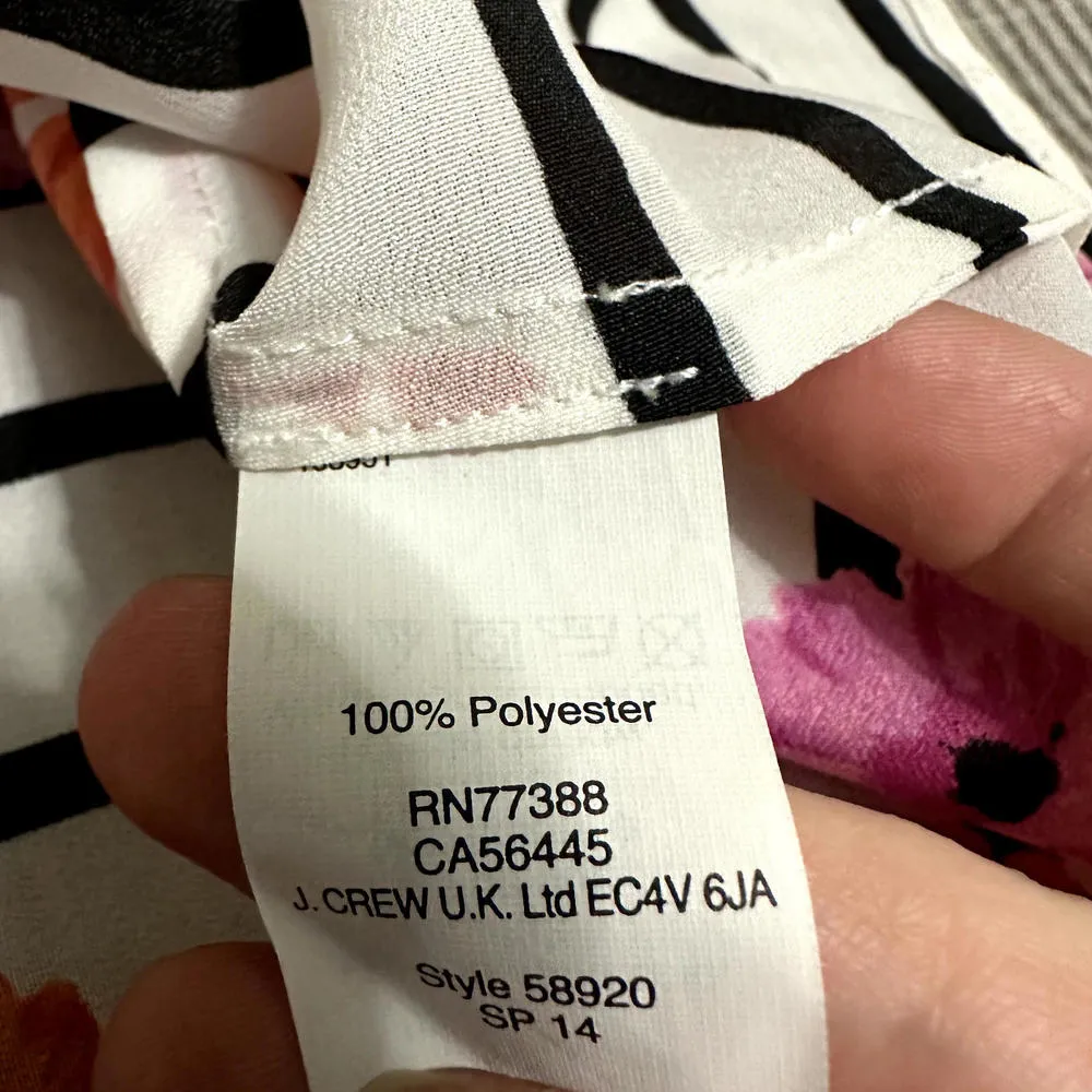 J. Crew Women's Flowers & Striped Blouse Top sz 2 Floral / Stripes Black White - Image 7
